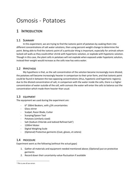 Biology – Potatoes Osmosis Lab Report .